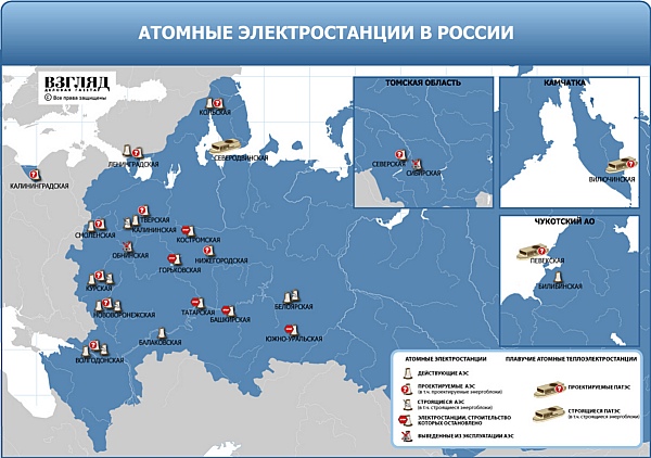 карта атомных станций