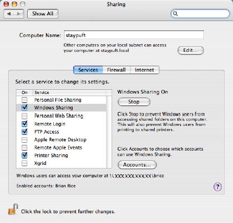 Включение службы Windows Sharing в Mac OS