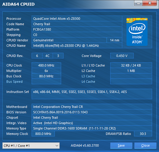 Конфигурация Intel Compute Stick на платформе Cherry Trail