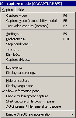 VirtualDub - меню Capture