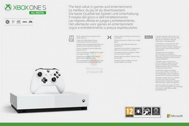 Рассекречена игровая консоль Xbox One S All Digital: за 300 евро и без оптического привода, но с жестким диском на 1 ТБ
