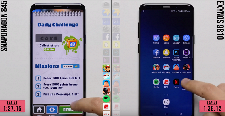 Смартфон Samsung Galaxy S9 с SoC Snapdragon 845 оказывается чуть быстрее варианта с Exynos 9810