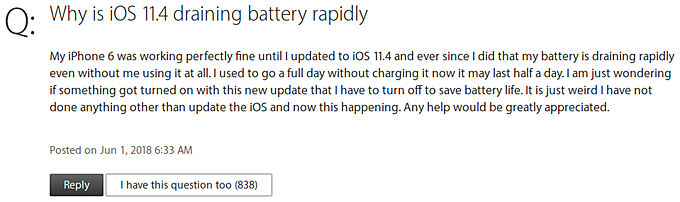 Обновление iOS 11.4 быстро разряжает аккумулятор Apple iPhone