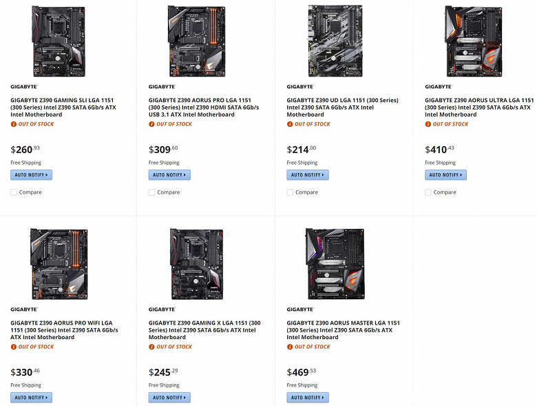 Канадский сайт Newegg «засветил» цены системных плат на чипсете Z390