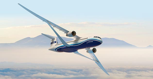 Компания Boeing представила обновленный концепт реактивного самолета с ультратонким крылом
