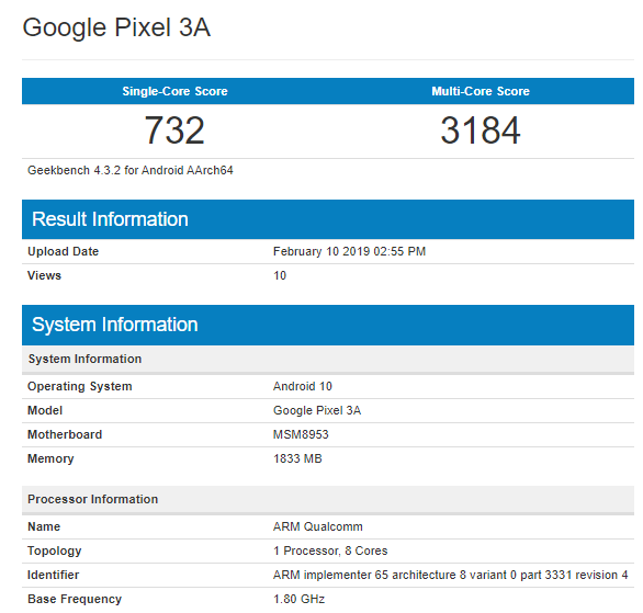 Смартфон Google Pixel 3A с Android 10 не радует производительностью