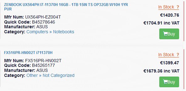 Процессор Intel Core i7-11370H Tiger Lake-H замечен в ноутбуке ASUS TUF за 1400 евро