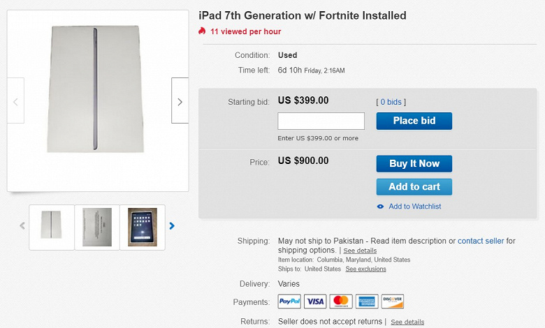 На eBay уже предлагают подержанные планшеты Apple с игрой Fortnite