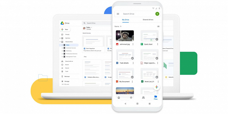 Первым приложением Google, использующим анимированный экран-заставку в Android 12, стало Google Drive
