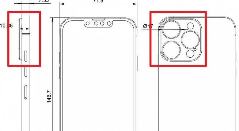 Точные размеры и уменьшенную чёлку iPhone 13 Pro показали на чертеже