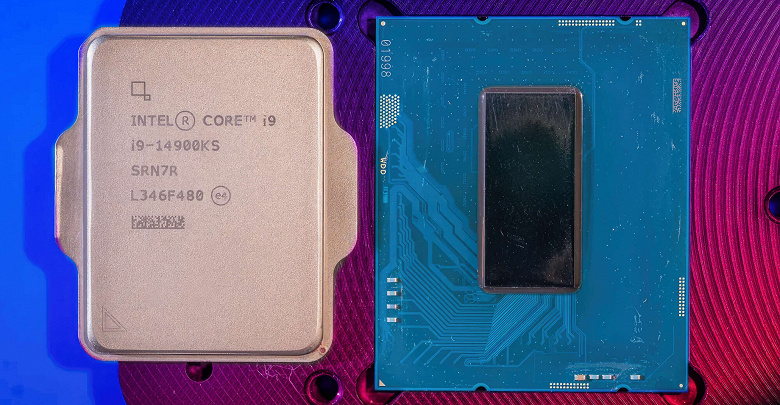 Это «голый» Core i9-14900KS. Процессору демонтировали теплораспределительную крышку для снижения температуры