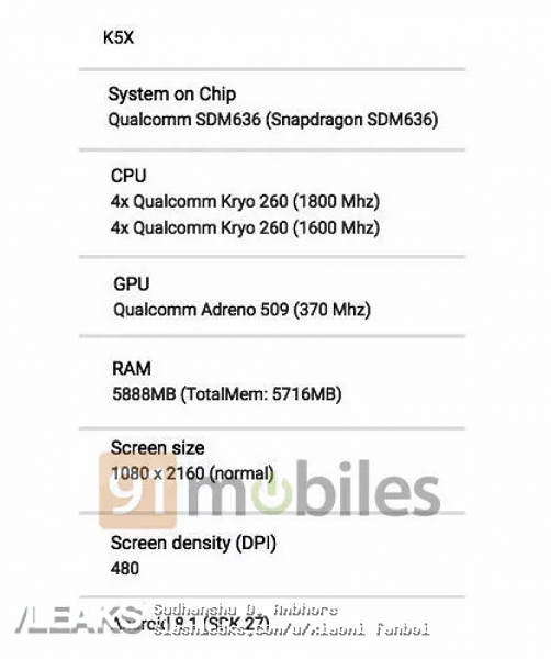 Смартфон Lenovo K5X оснащен Snapdragon 636 и 6 ГБ ОЗУ
