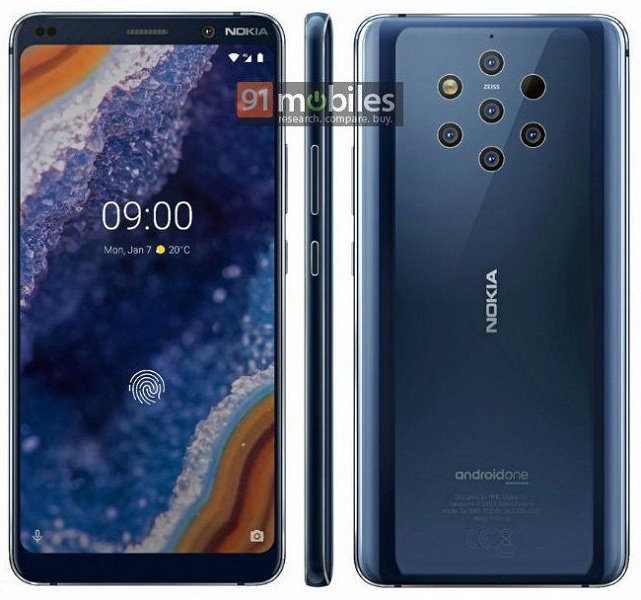 Официальный рендер позволяет рассмотреть все особенности флагманского смартфона Nokia 9 PureView