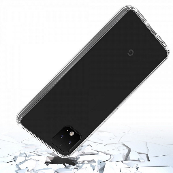 Смартфон Google Pixel 4 XL в прозрачном чехле показан со всех сторон