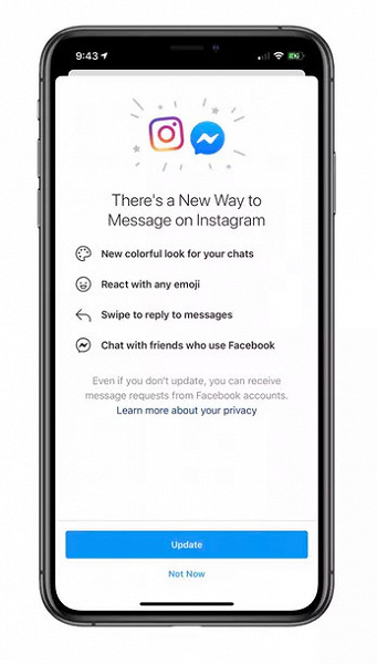 Facebook начала объединять свой Messenger и Instagram