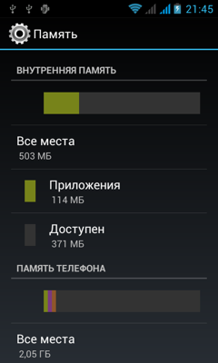 Обзор ZTE V889M. Скриншоты. Информация о памяти