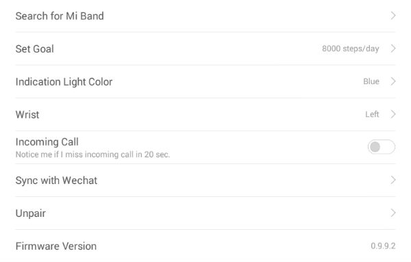 Скриншот приложения Xiaomi Mi Band