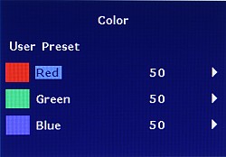 OSD, Color Temperature, user submenu.