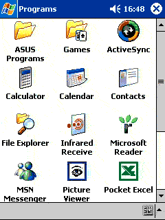 Mehþ "ïpoãpammû" - camoe oáû÷hoe äëÿ Pocket PC 2002, ça èckëþ÷ehèem "Asus Programs"
