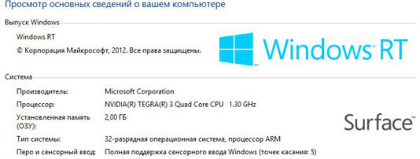 Скриншот с планшета Microsoft Surface RT
