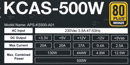 Характеристики блока питания Aerocool KCAS 500