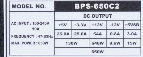 Характеристики блока питания Chieftec BPS-650C2