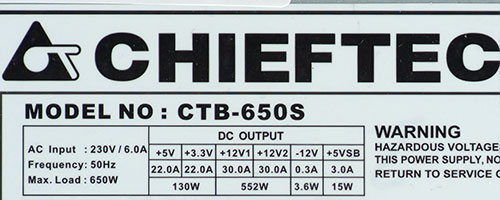 Характеристики блока питания Chieftec CTB-650S