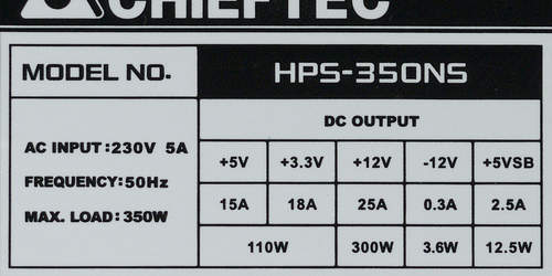 Характеристики блока питания Chieftec HPS-350NS