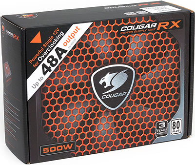 Упаковка блока питания Cougar RX 500 (CGR R-500)