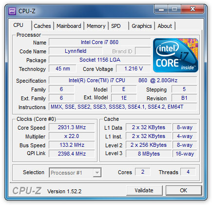 Скриншот главного окна CPU-Z
