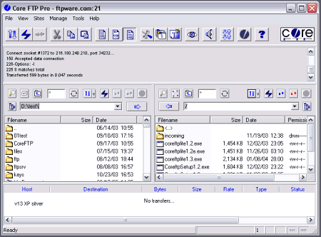 Скриншот главного окна Core FTP