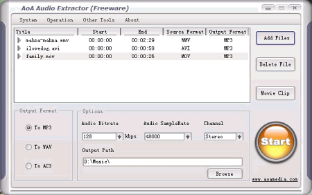 Интерфейс программы AoA Audio Extractor