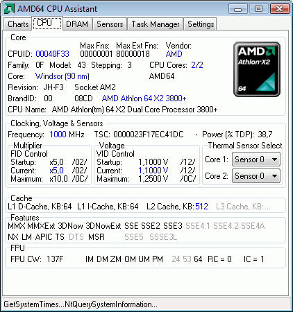 Интерфейс программы AMD64 CPU Assistant