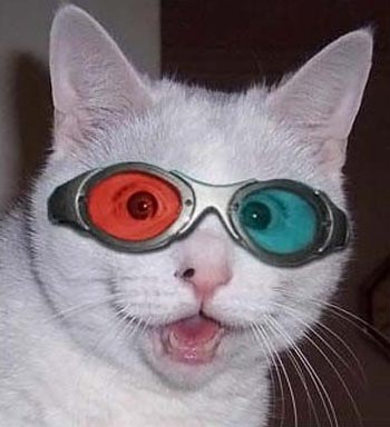 Кот в очках, олицетворяющий 3D-манию