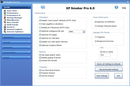 Скриншот главного окна XP Smoker