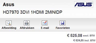 В голландском интернет-магазине AMD Radeon HD 7970 оценивается в 525 евро без учета налогов