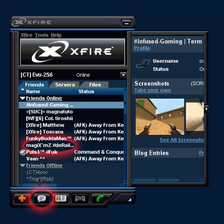 Скриншот интерфейса Xfire