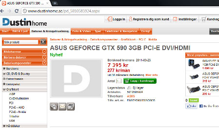 Скриншот страницы с ASUS GeForce GTX 590
