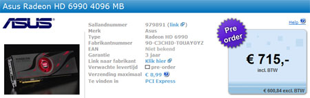 Цена AMD Radeon HD 6990 в немецком интернет-магазине