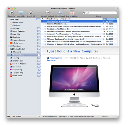 Скриншот NetNewsWire для Mac OS X