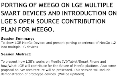 О том, что LG покажет в Сан-Франциско мобильные устройства под управлением MeeGo, говорится в программе выступления
