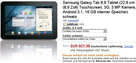 Samsung Galaxy Tab 8.9  Amazon.de  607 ,  Galaxy Tab 10.1 -  31  