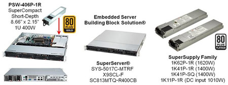 Компактный блок питания Supermicro PWS-406P-1R для серверов имеет высокий КПД
