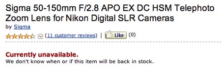 Начало поставок объектива Sigma 50-150 f/2.8 EX DC OS HSM отложено на неопределенный срок