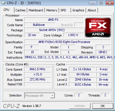 AMD FX-8150 разогнан до частоты 8,46 ГГц
