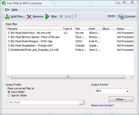 Интерфейс Free M4a to MP3 Converter