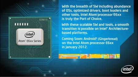 Intel обещает, что в январе 2012 года процессоры Atom E6xx получат ОС Android 2.3
