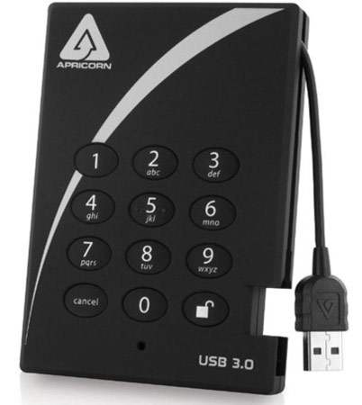 Защищенный внешний накопитель Apricorn Aegis Padlock 3.0 оснащен интерфейсом USB 3.0