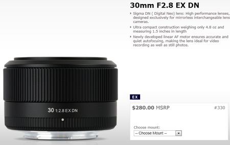 Объявлена цена объектива Sigma 30mm f/2.8 EX DN для беззеркальных камер
