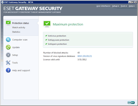 Интерфейс ESET NOD32 Gateway Security
